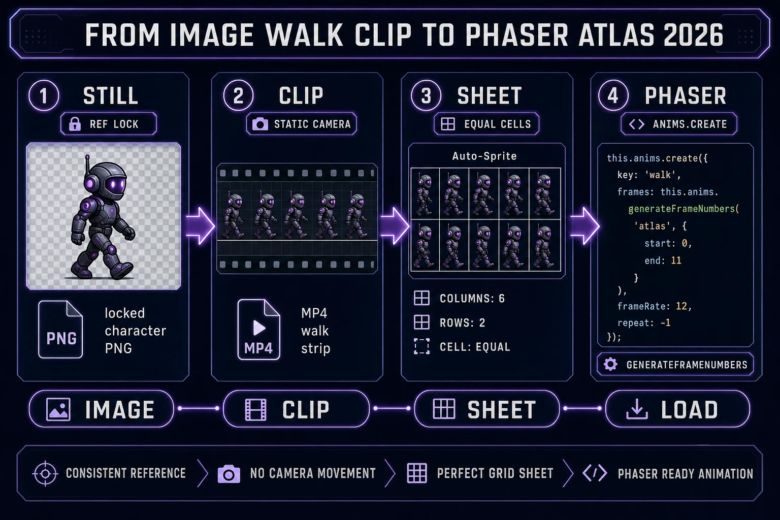 From image walk clip to Phaser atlas for ai animation generator from image 2026