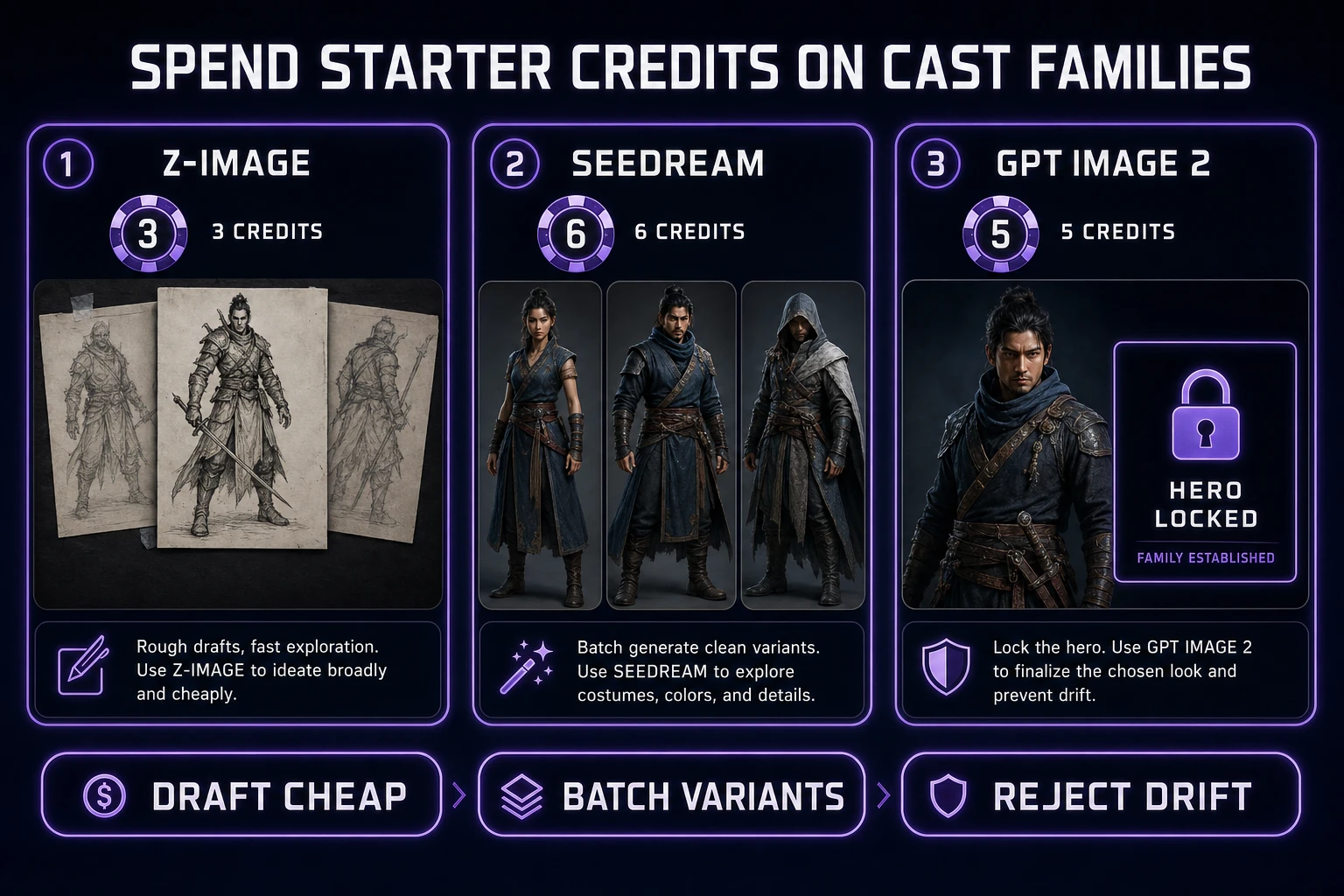 ai character generator free credit budget across Z-Image Seedream and GPT Image 2