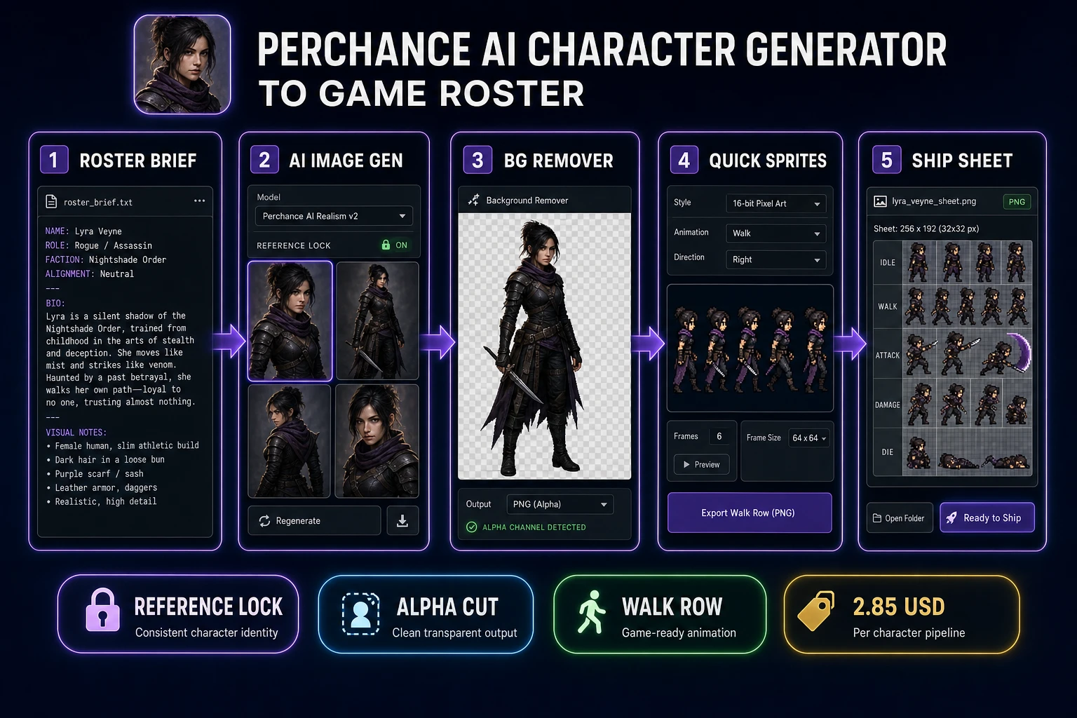 perchance ai character generator to sprite pack pipeline for indie game rosters