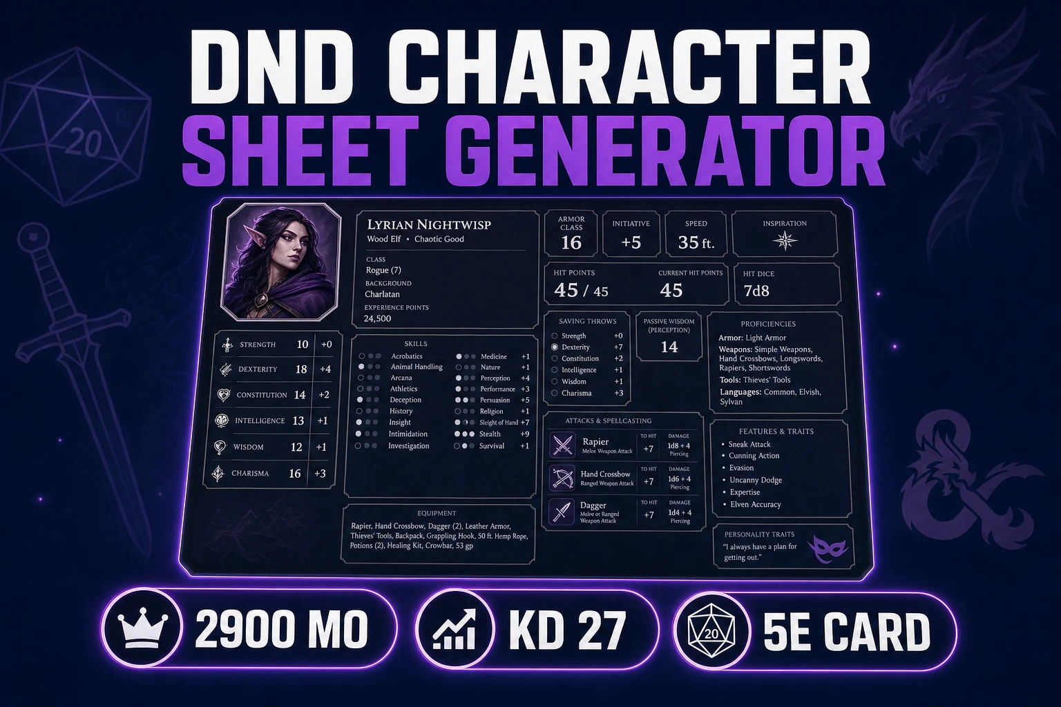 Fill a DnD Character Sheet Generator (Tabletop Card 2026)