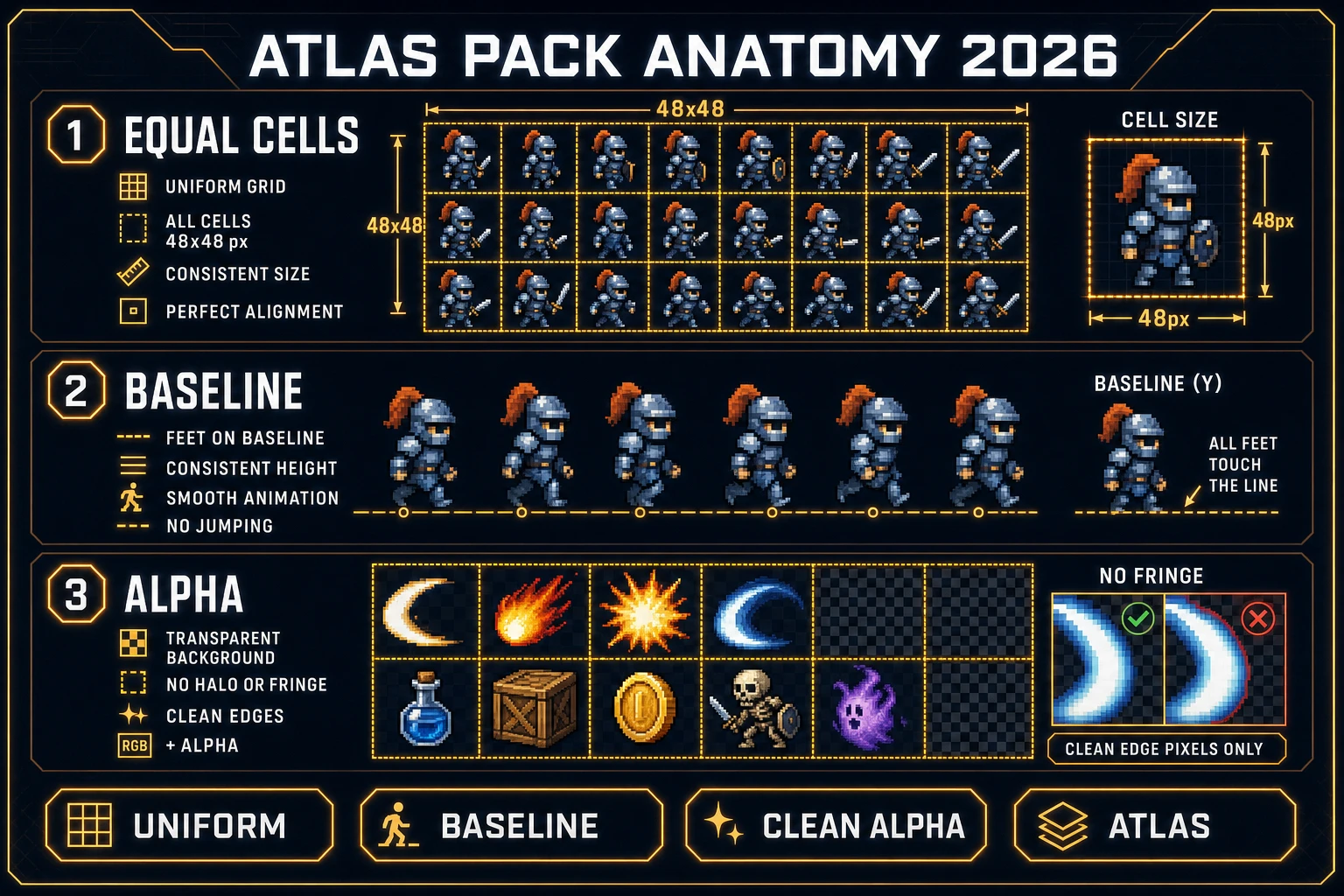 Atlas pack anatomy for ai sprite sheet generator equal cells baseline clean alpha 2026