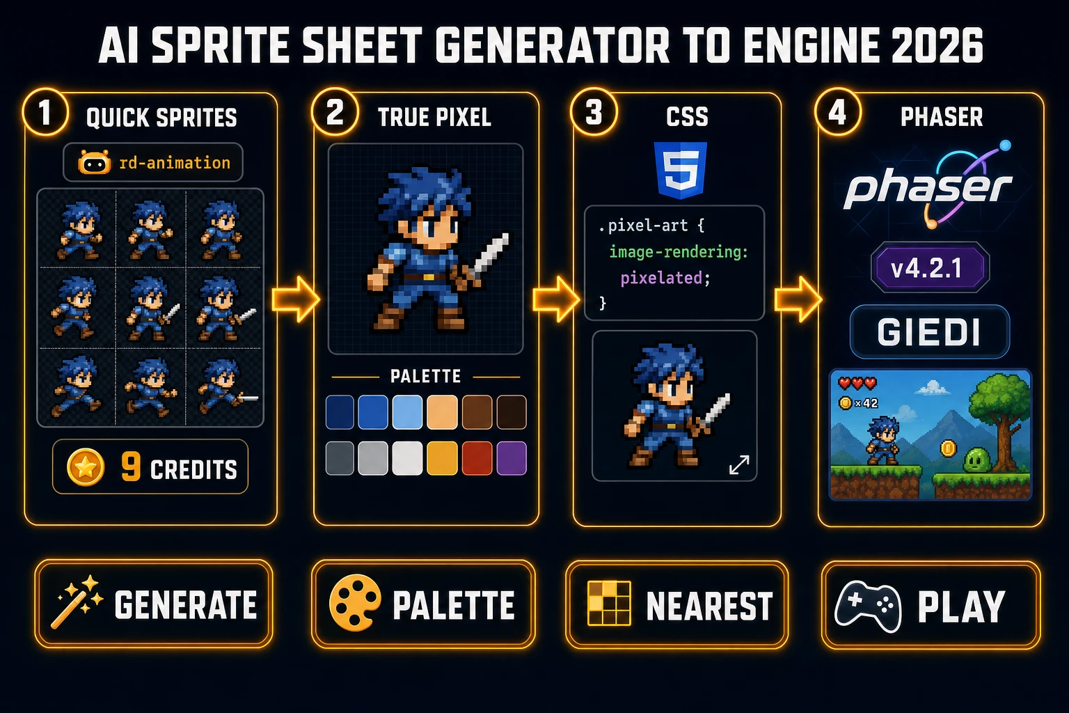 AI sprite sheet generator to Phaser engine nearest-neighbor import 2026