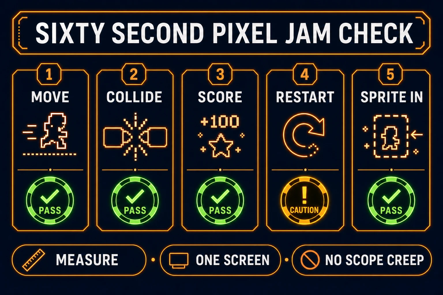 Sixty second jam checklist for how to make a pixel art game playtest