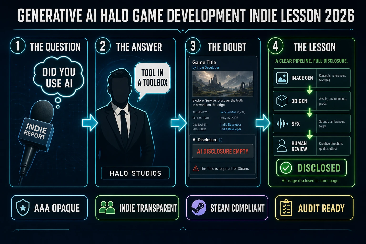 Generative AI Halo game development indie lesson timeline overview