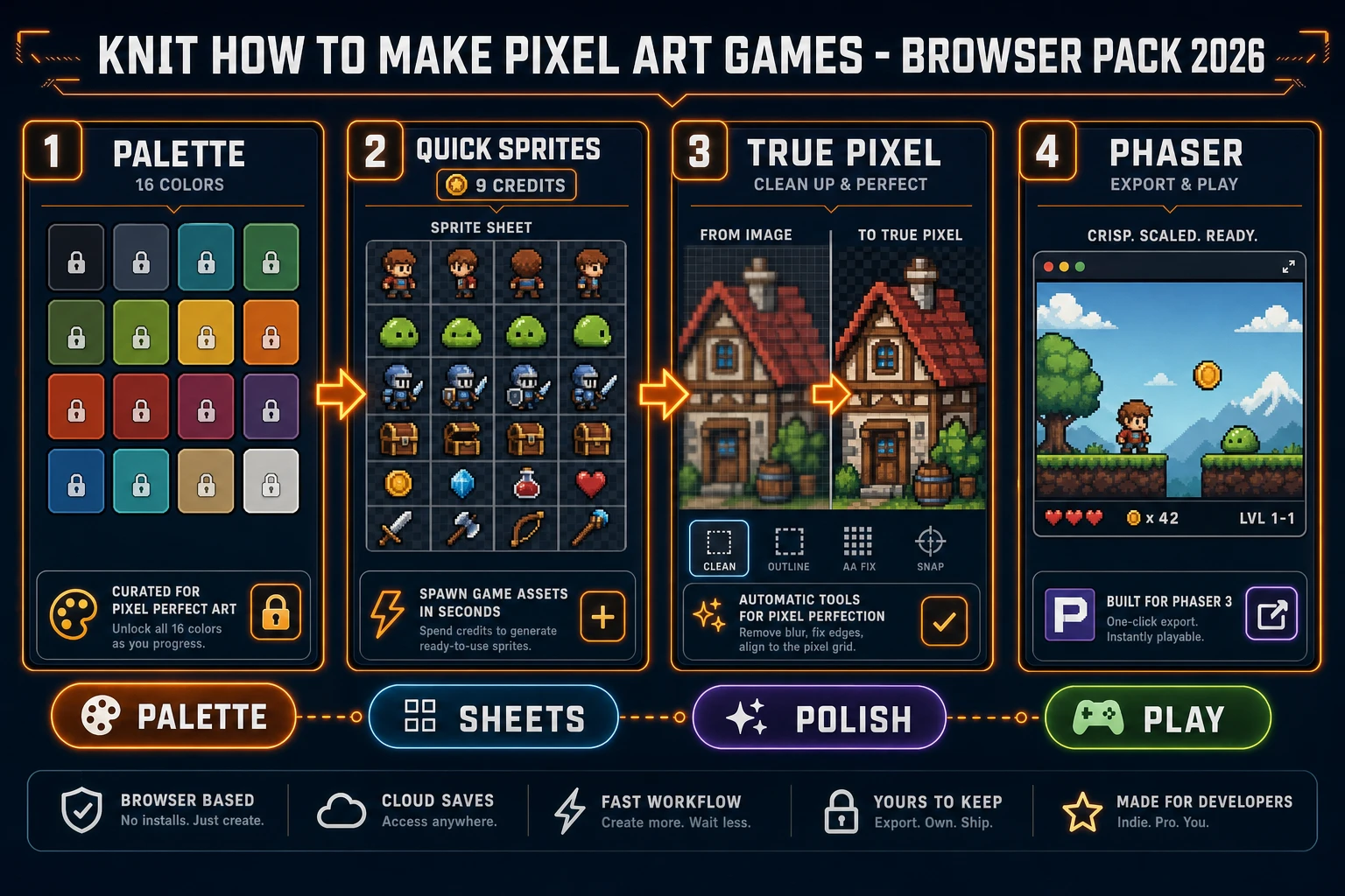 How to make pixel art games browser pack pipeline 2026