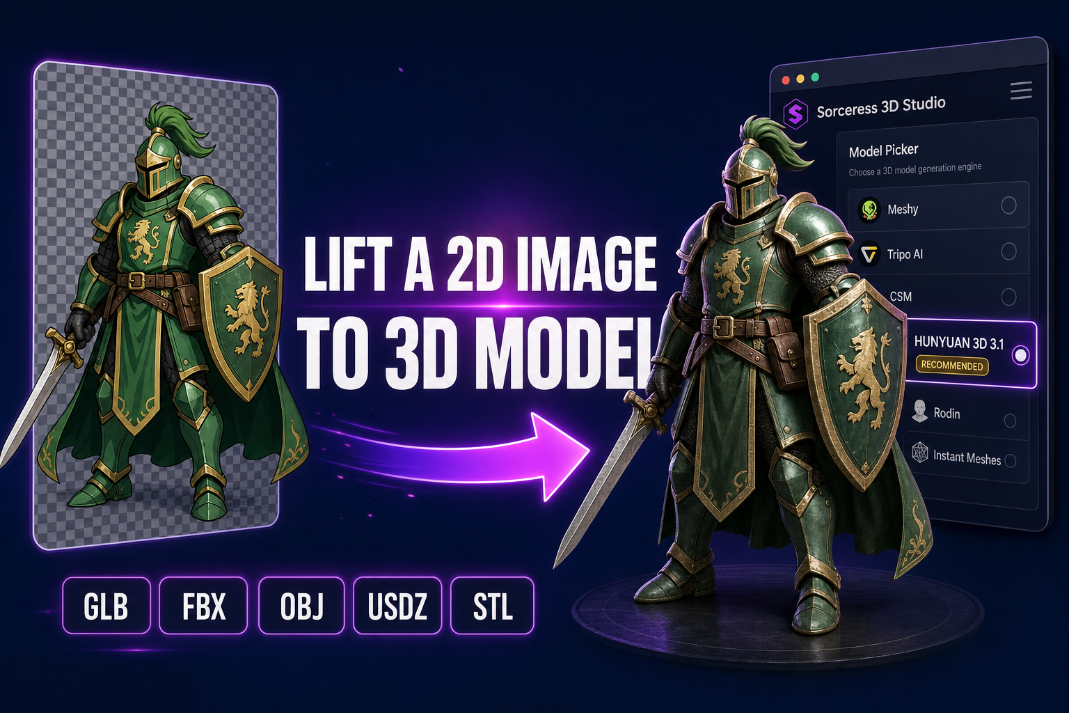 Lift a 2D Image to 3D Model (Browser, Six Models)