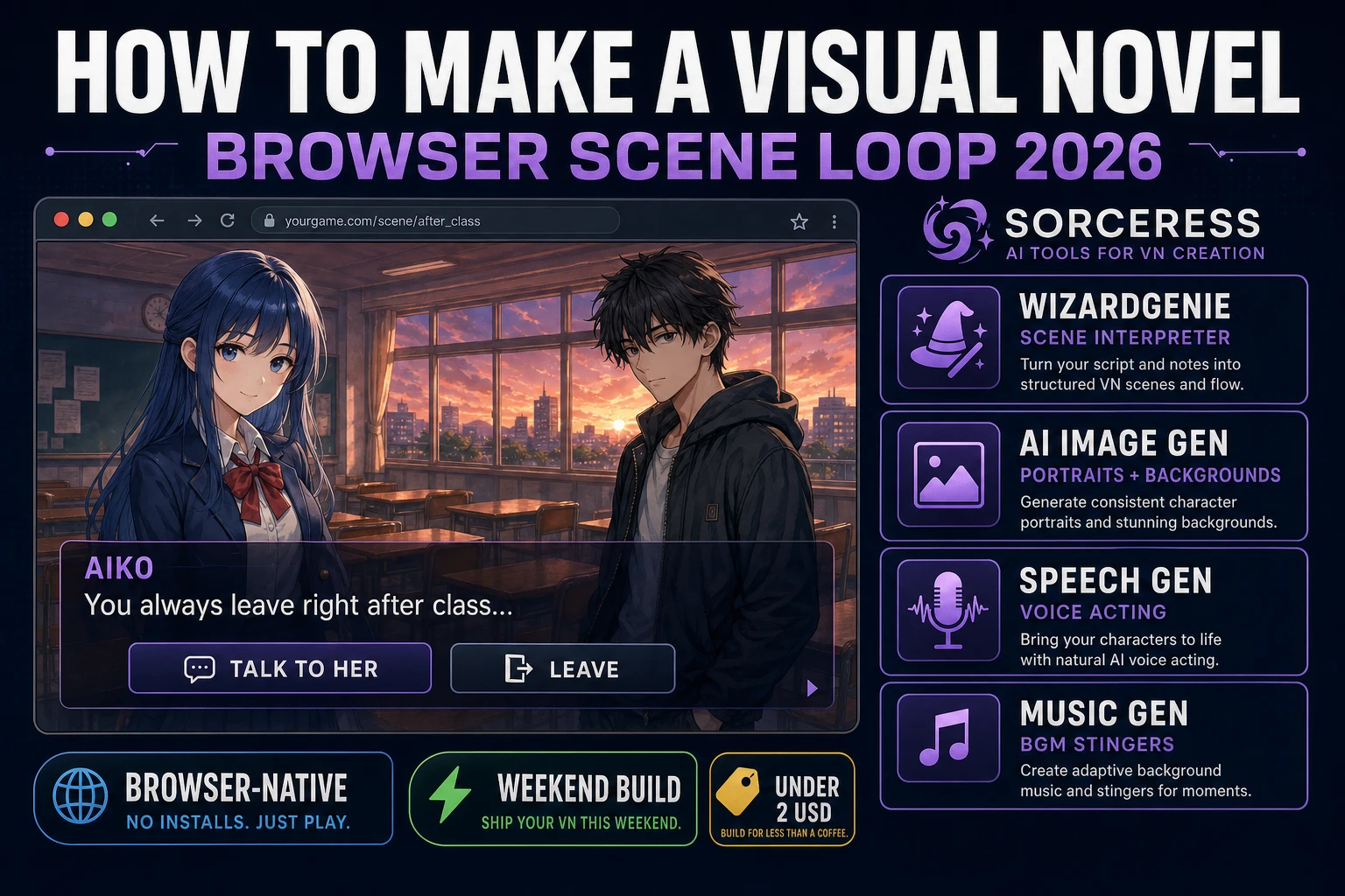 Pen How to Make a Visual Novel (Browser Scene Loop 2026)