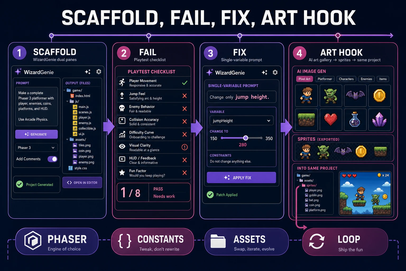 Claude vibe coding scaffold fail fix and art hook pipeline in Sorceress