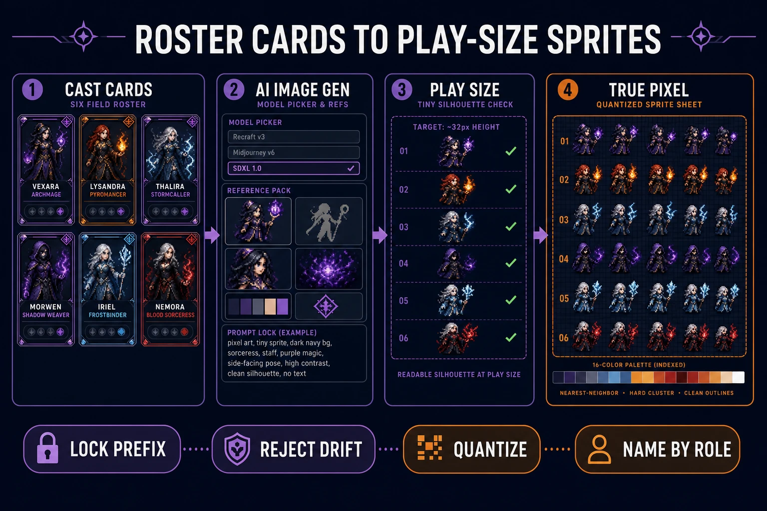 AI Image Gen roster cards handoff to True Pixel for canva ai character generator alternative