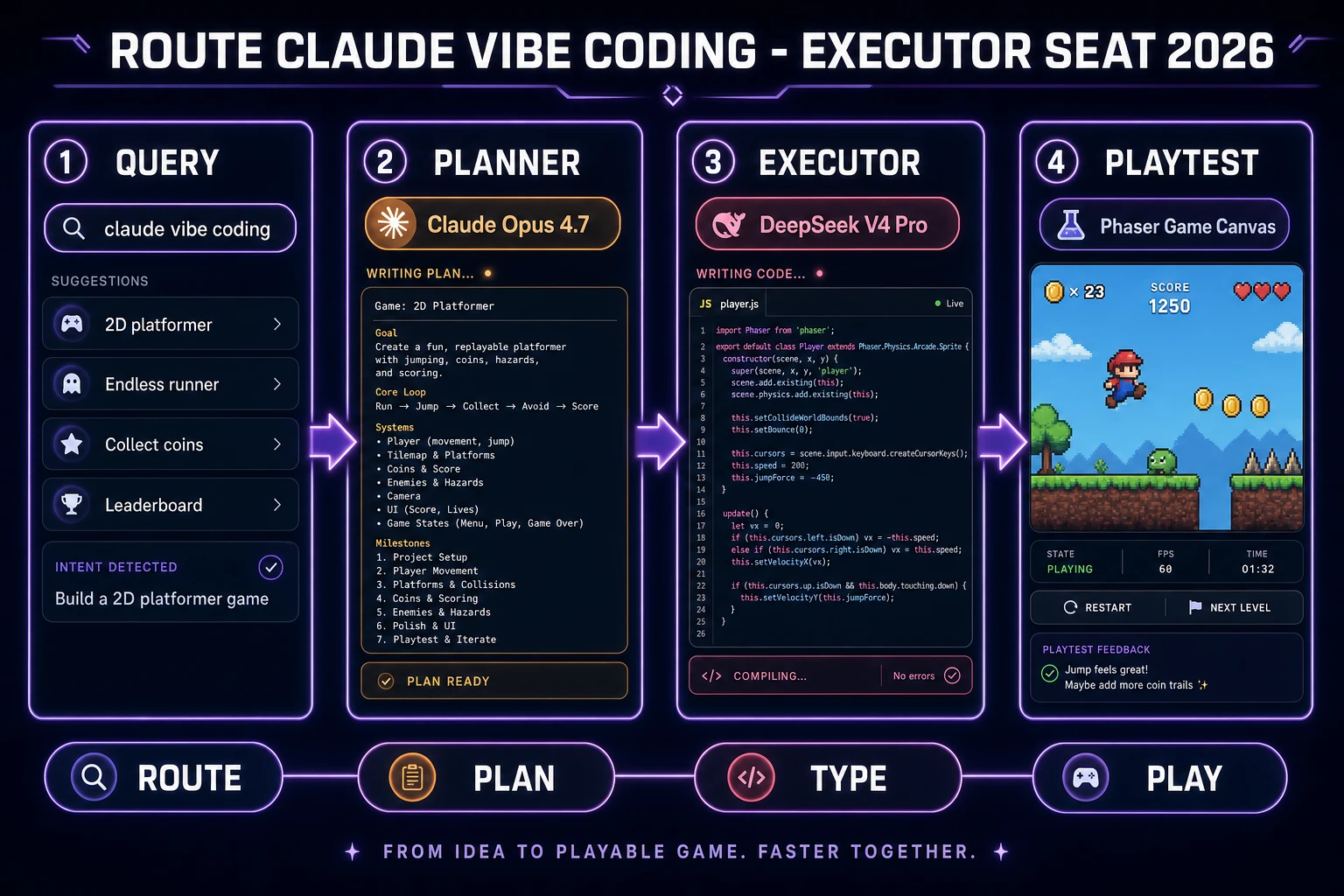 Claude vibe coding executor seat 2026 four-panel WizardGenie workflow