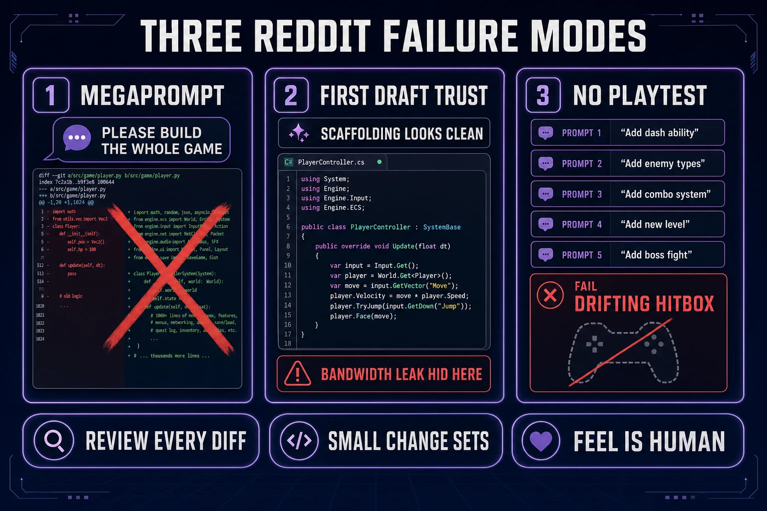 Three vibe coding Reddit failure modes for game prototypes