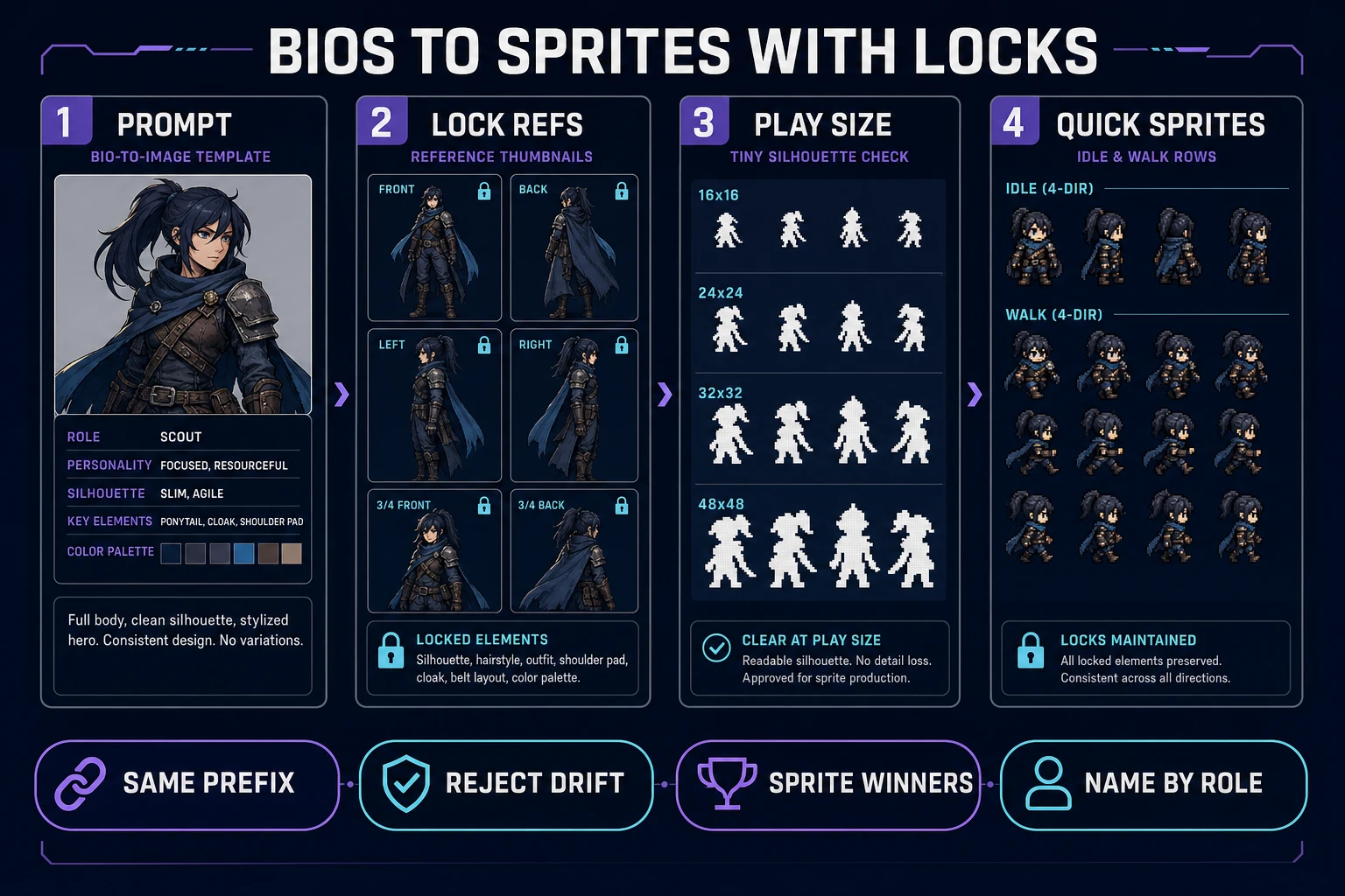 Turn perchance ai character description generator bios into Quick Sprites sheets